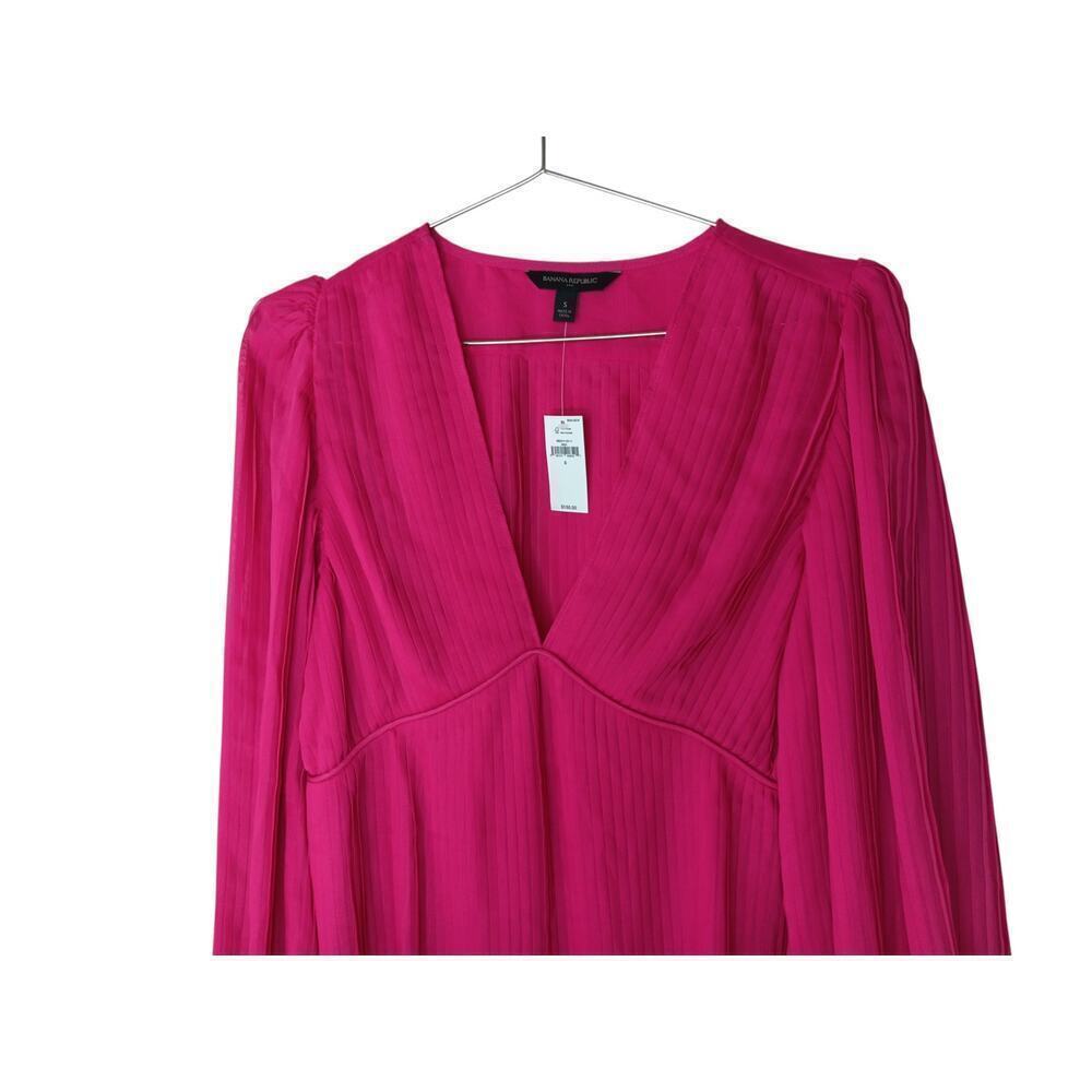 New Banana Republic Women’s Hot Pink Pleated Blouse Top Long Sleeve Size S $150 - Picture 5 of 12